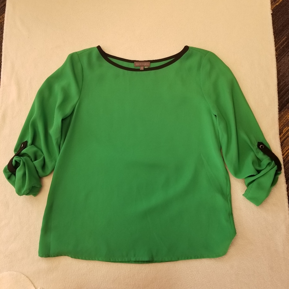 VInce Camuto Rolled Sleeve Green Blouse XS